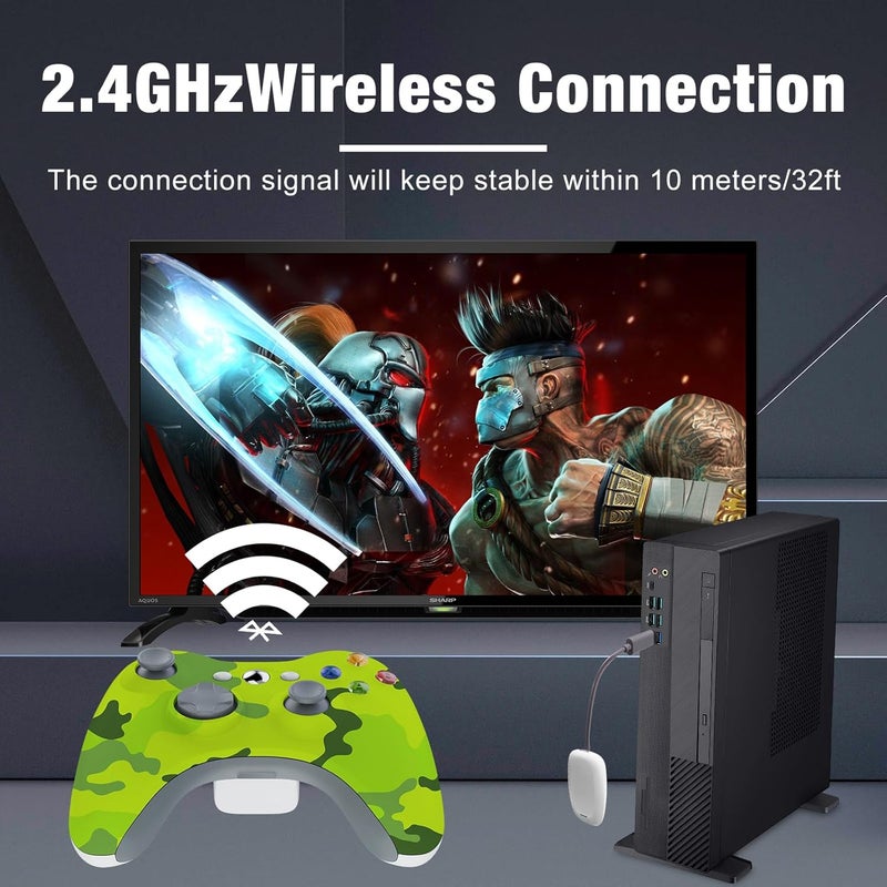 BUERTT Store Wireless Controller for Xbox 360, 2.4GHZ Game Joystick Controller Gamepad for Xbox 360 & Slim Console and PC Windows 7/8/10,No Audio Jack,Camo Green - Image 3